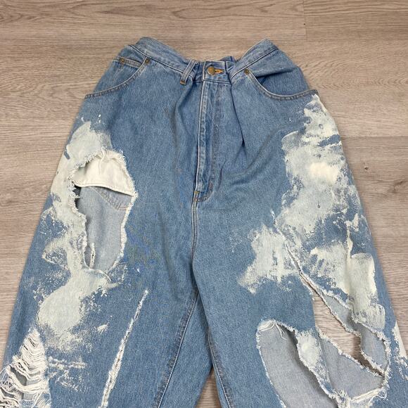 Rare Mikio Sakabe Jenny Fax Wide Leg Pleat Distressed Acid Wash Jeans Medium - Picture 2 of 11